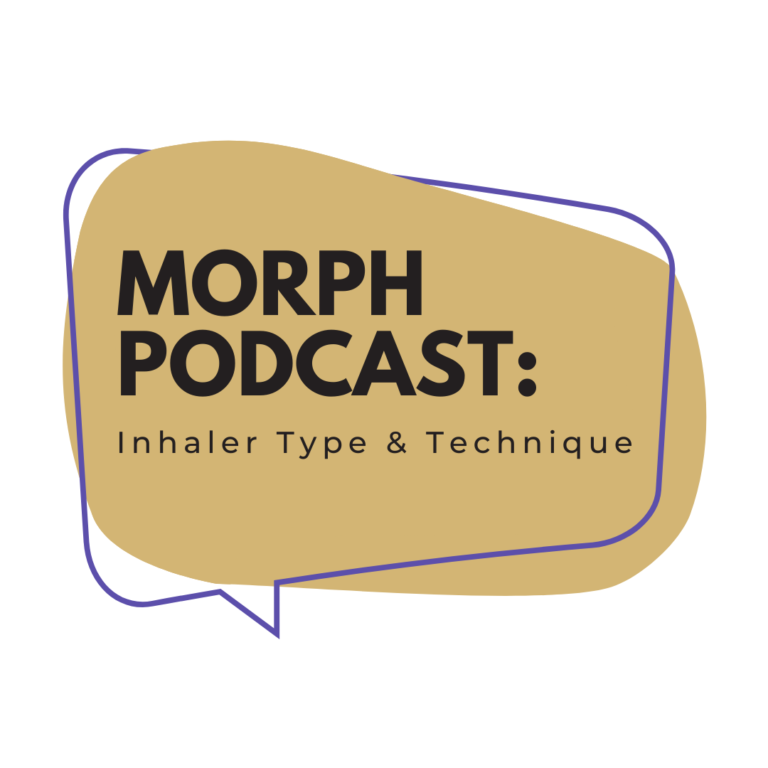 Text image with the words "MORPh Podcast: Inhaler Type & Technique"
