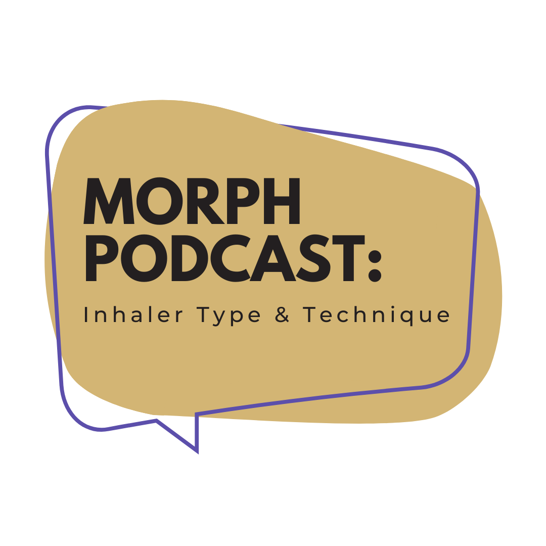 Text image with the words "MORPh Podcast: Inhaler Type & Technique"